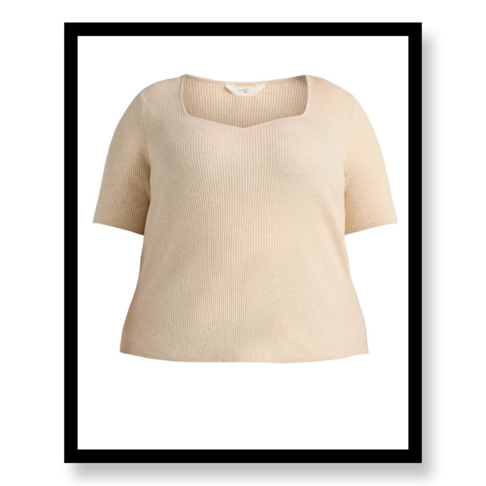 Terra & Sky Women’s Plus Size Ribbed Sweetheart Sweater with Short Sleeve